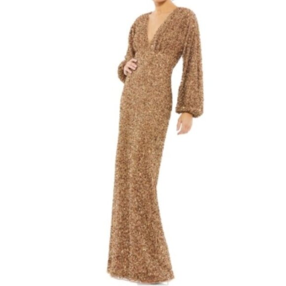 Mac Duggal Dresses & Skirts - Mac Duggal 10791 | Embellished Bishop Sleeve Gown | Bronze | Size 6 | NWT